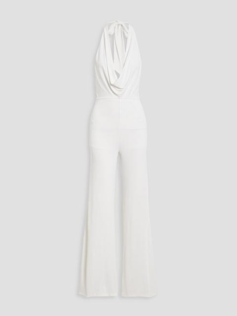Alice + Olivia Colby draped jersey halterneck wide-leg jumpsuit