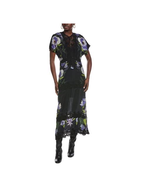 FARM RIO FARM Rio Soft Garden Black Laces Short Sleeve Maxi Dress