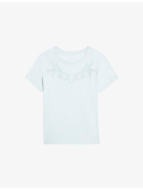 Zadig & Voltaire Alys Fishnet-Embroidered Short-Sleeve Cotton T-Shirt