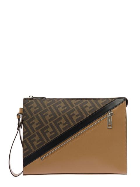 FENDI Fendi Men Brown Flat Pouch With Leather Diagonal Insert Man Fendi