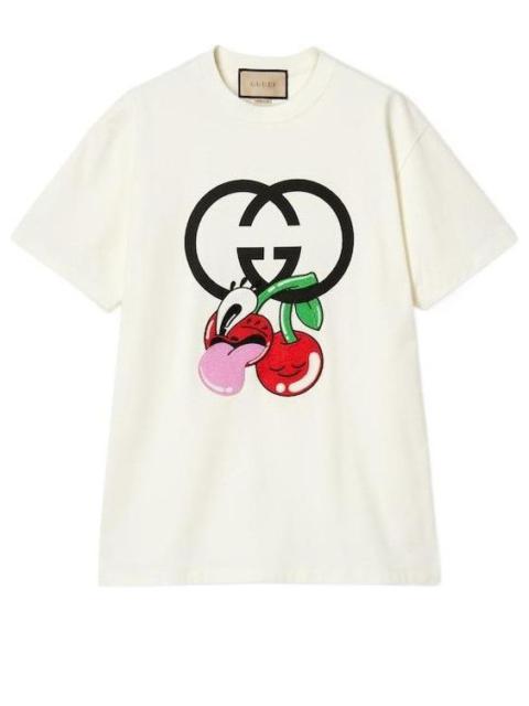 (WMNS) Gucci Cotton Jersey Printed T-Shirt 'Off White' 776596-XJGHP-9088