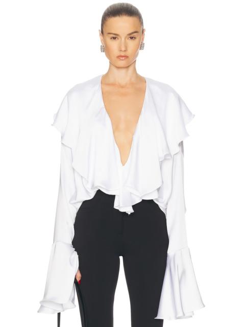 NORMA KAMALI Long Sleeve Deep V Ruffle Bodysuit