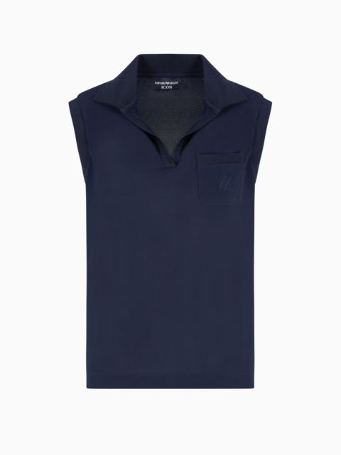 EMPORIO ARMANI ICON MICRO PIQUÉ CRÊPE JERSEY TOP