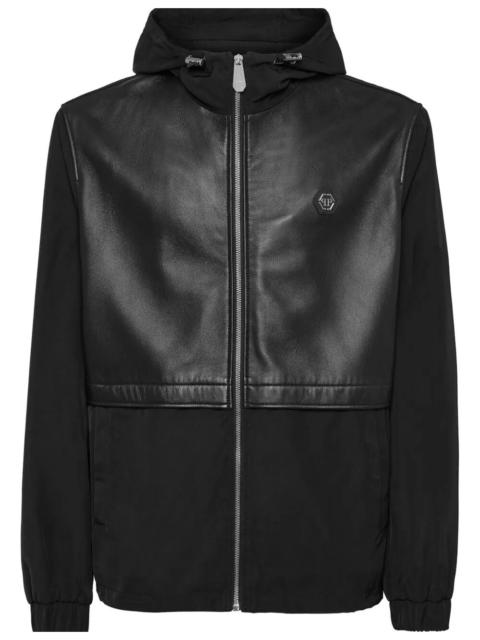 PHILIPP PLEIN Leather Long Sleeve Hooded Jacket