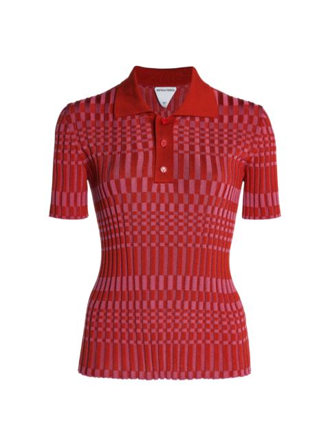 Bottega Veneta Check Polo Top red