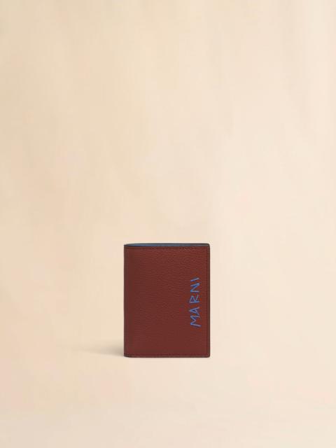 Marni BROWN LEATHER BIFOLD WALLET WITH MARNI MENDING EMBROIDERY