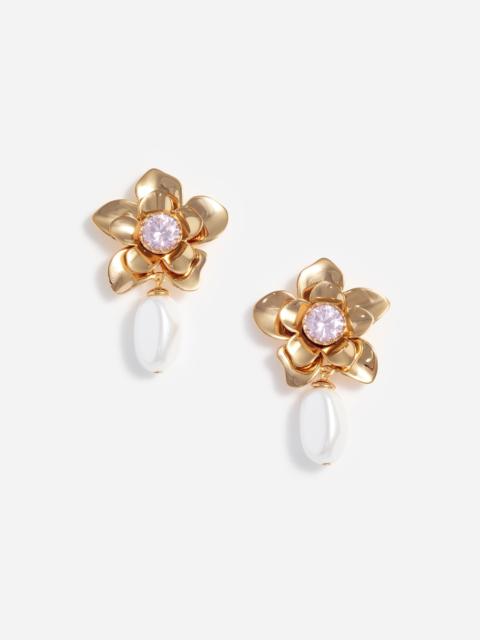 self-portrait Gold Flower Pink Crystal Earrings
