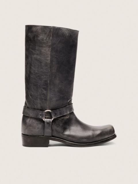 Golden Goose Men's high Biker boots in black leather with strap and silver-colored buckle