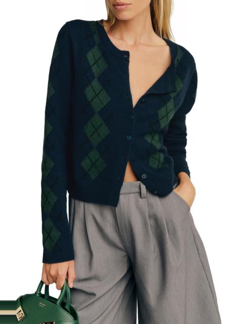 Reformation Reformation Clara Cashmere & Wool Crew Cardigan in Navy Multi Argyle at Nordstrom