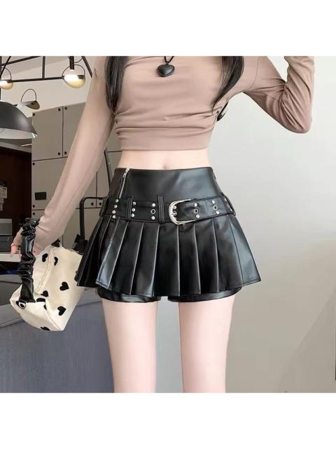 PU Leather Dark Hotsweet Style Solid Color Skirts