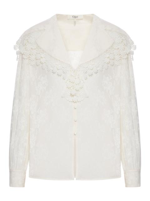 Chloé Chloe` Women Blouse With Maxi Collar In Silk Jacquard And Lace