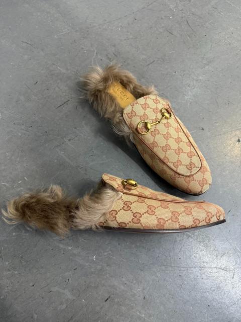 GUCCI Gucci All-Over Print Embroidered Fur Slides
