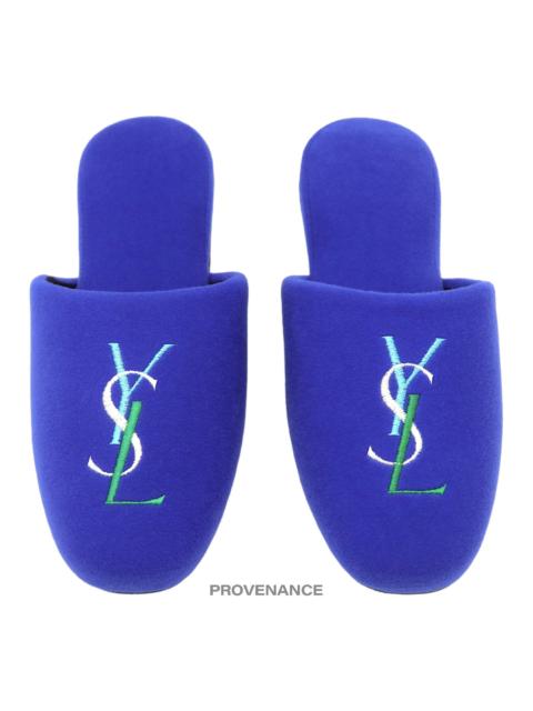 SAINT LAURENT Yves Saint Laurent YSL Logo Slipper - Blue Velour