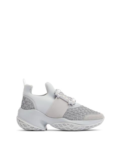 Roger Vivier ROGER VIVIER Viv Run Strass Buckle Gray Fabric Sneakers New