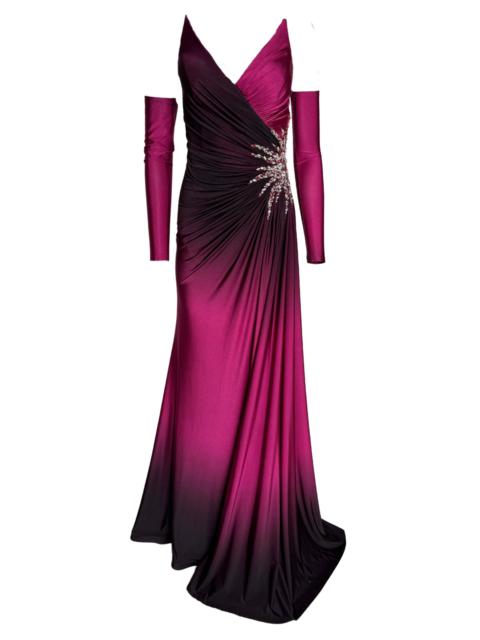 Other Designers Rhinestone Embellished Burgundy Ombre Party Dress to Impress