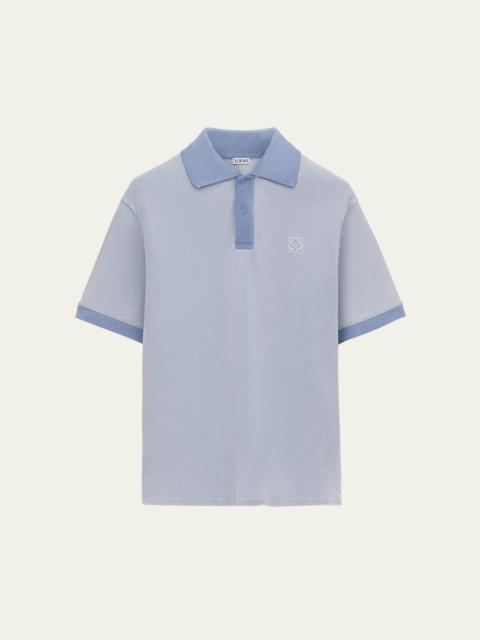 Loewe Men's Washed Pique Chest-Anagram Polo Shirt