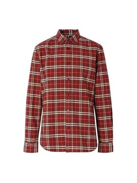 Men's Burberry Plaid Button Long Sleeves Shirt Red 80113981