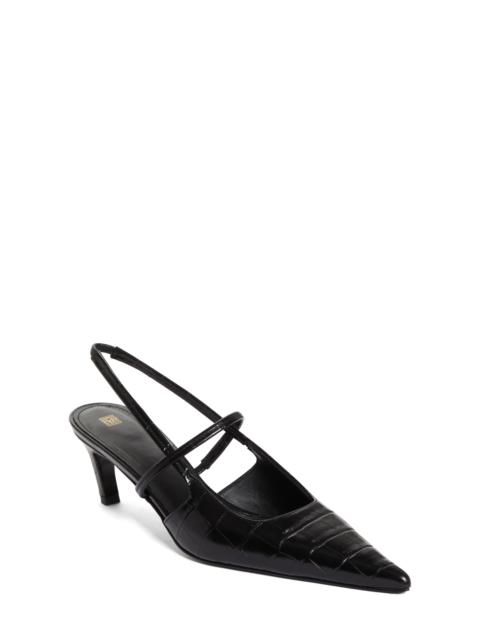 Totême TOTEME Sharp Pointed Toe Croc Embossed Slingback Pump in Black at Nordstrom