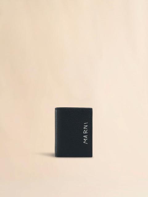Marni BLACK LEATHER BIFOLD WALLET WITH MARNI MENDING