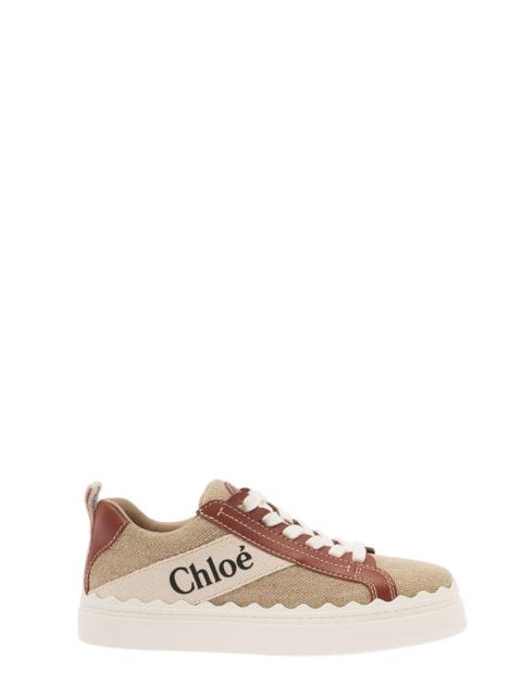 Chloé Chloé Women 'Lauren' Beige Low Top Sneakers With Logo Detail And Brown Leather Trim In Canvas Woman