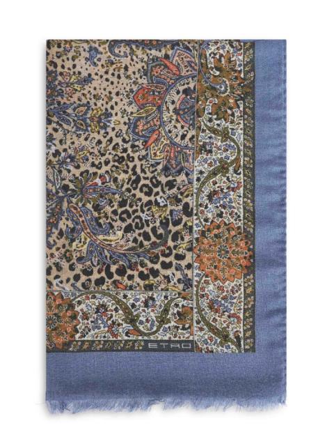 Etro Powder blue cashmere blend animalier Paisley-pattern scarf