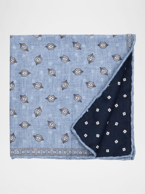 Brunello Cucinelli Men's Geometric Leaf-Print Silk Pocket Square