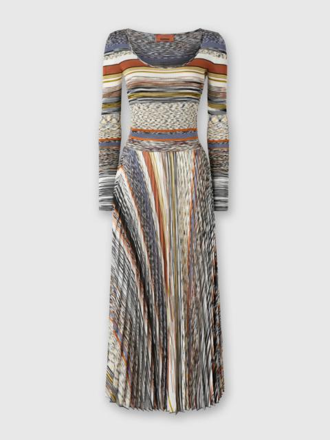 Missoni Long Dress with Pleated Skirt in Stripes