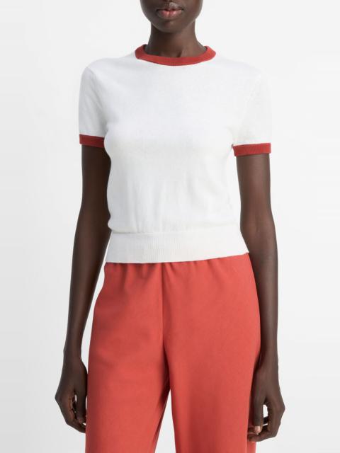 Vince Ringer Short Sleeve Sweater in Off White/Brick Ros at Nordstrom