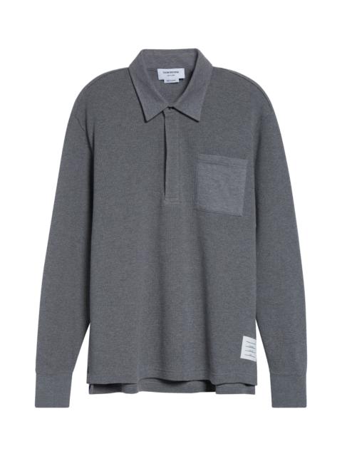 Thom Browne Thom Browne Waffle Knit Rugby Polo in Med Grey at Nordstrom