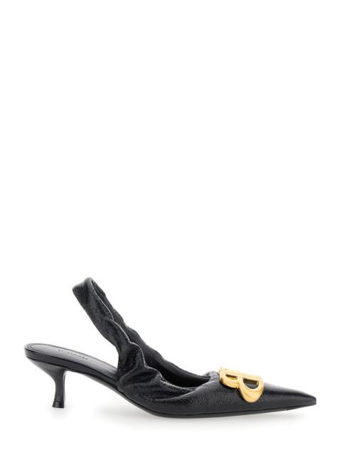 BALENCIAGA Balenciaga Women 'Monaco' Black Slingback Pumps With Logo Plaque On The Front And Low Stiletto Heel 