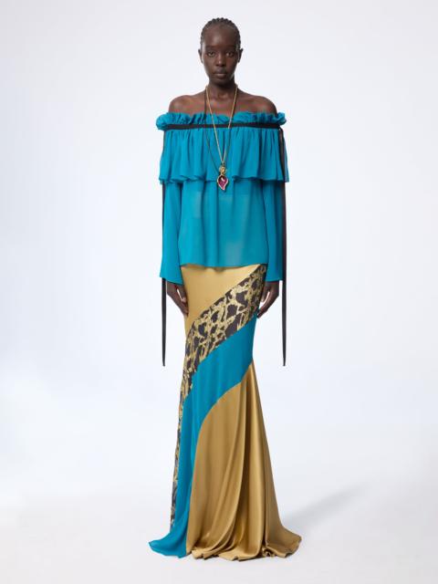 NINA RICCI Blue Boat Neck Silk Top With Bow Details