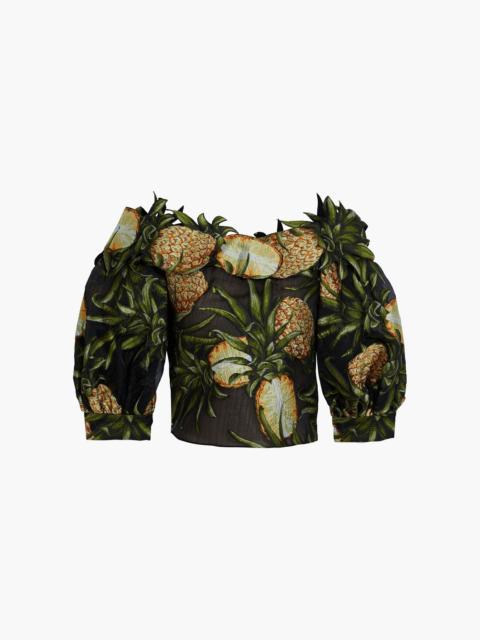 Oscar de la Renta Off-the-shoulder appliquéd jacquard top