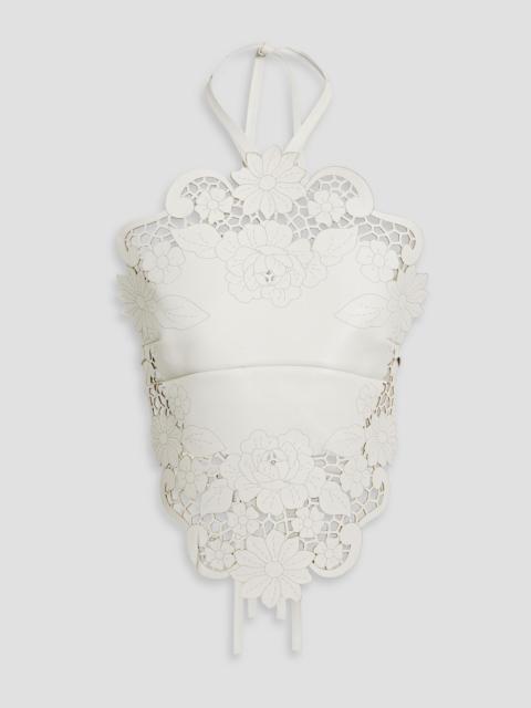 Oscar de la Renta Laser-cut leather halterneck top
