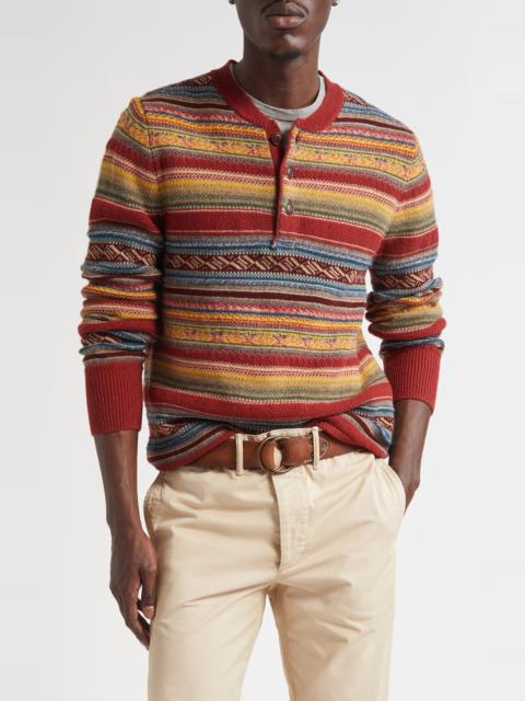 RRL by Ralph Lauren Double RL Stripe Wool Blend Henley Sweater in Red Blue Multi at Nordstrom