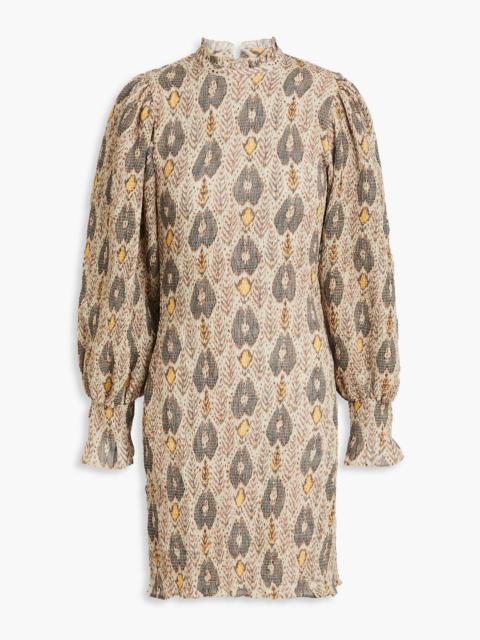 Other Designers Animal shirred printed crepe de chine mini dress