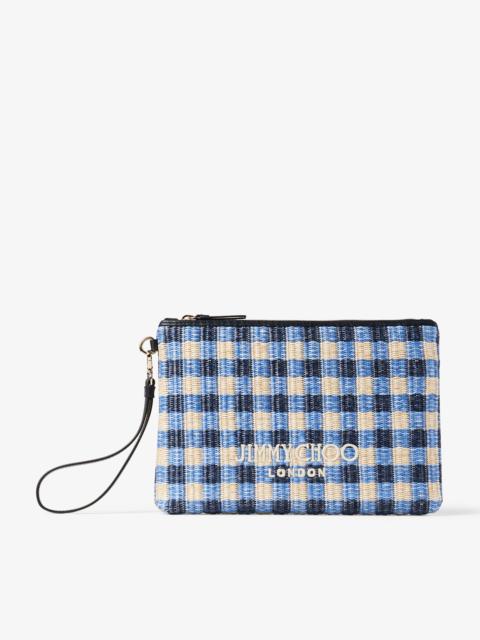 JIMMY CHOO Zipped Flat Pouch
Marine Mix and Ecru Gingham Raffia Zipped Pouch