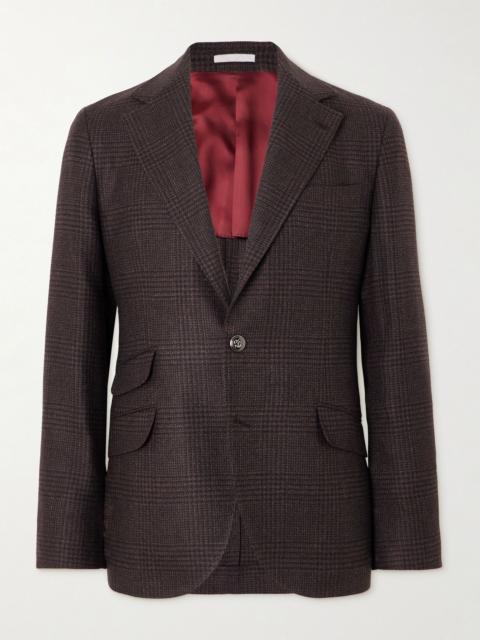 Brunello Cucinelli Prince of Wales Checked Cashmere, Wool and Silk-Blend Suit Jacket Brown