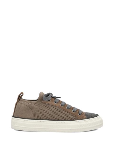 Brunello Cucinelli Cotton Knit And Suede Sneakers With Precious Toe Women