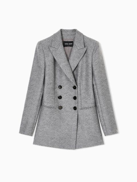 GIORGIO ARMANI ASV DOUBLE-BREASTED JACKET IN VIRGIN WOOL AND CASHMERE CHEVRON JACQUARD