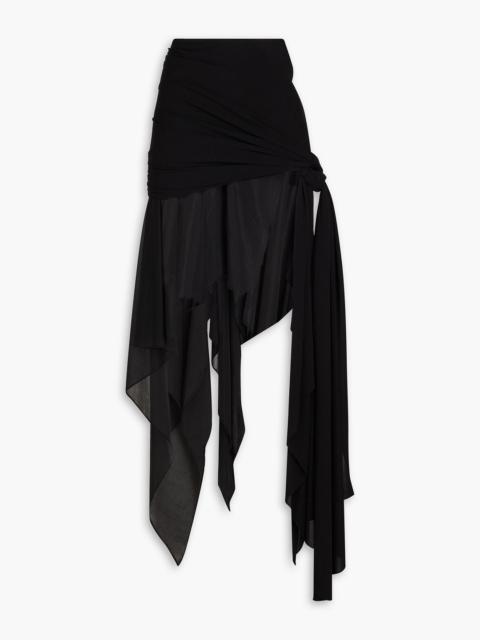 MUGLER Jersey-paneled crepe de chine maxi skirt