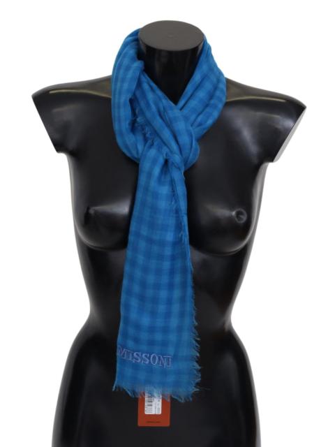 Missoni Missoni Blue Checkered Cashmere Unisex Wrap Fringes Scarf