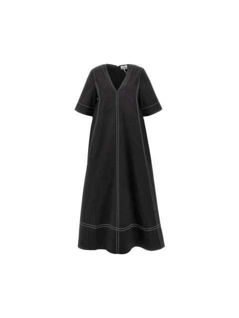 GANNI STRETCH POPLIN MIDI DRESS
