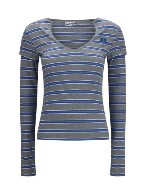 GANNI Ganni Women Soft Cotton Ribb V Neck Longsleve