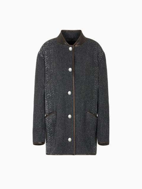 GIORGIO ARMANI CHEVRON BOUCLÉ WOOL AND LEATHER PEA COAT