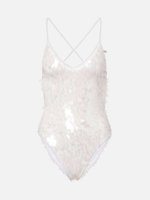 NORMA KAMALI Fara sequined semi-sheer mesh bodysuit