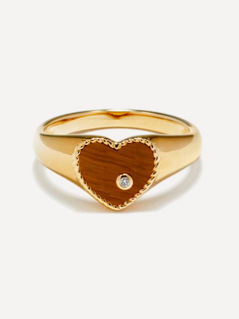 Yvonne Léon 9ct Gold Tigers Eye Baby Heart Signet Ring