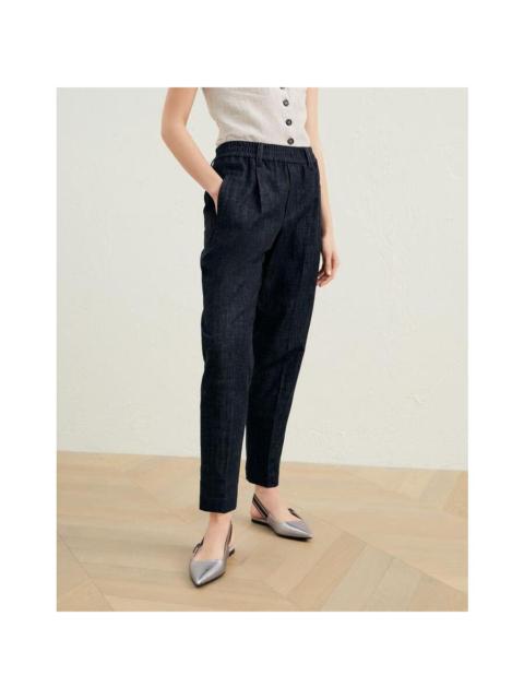 Brunello Cucinelli Brunello Cucinelli Wodenim Black Tapered Cotton Trousers With Elastic Waist