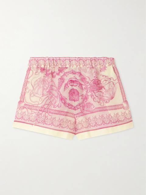 VERSACE Printed Cotton And Silk-blend Voile Shorts