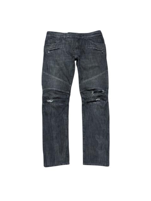 Balmain Decarnin era Classic Black Balmain Biker Jeans Distressed