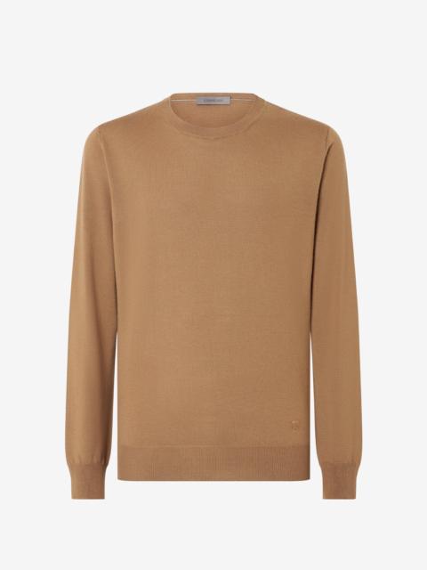 CORNELIANI Camel beige crew neck extra fine wool jumper
